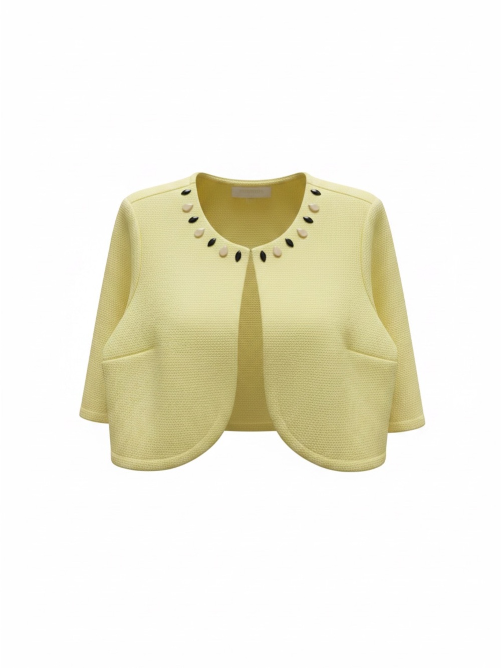 Embellished Pale Yellow Cropped Jacket
